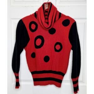 Vtg Richard & Co Size Medium Red Black Angora Lambswool Turtleneck Sweater M
